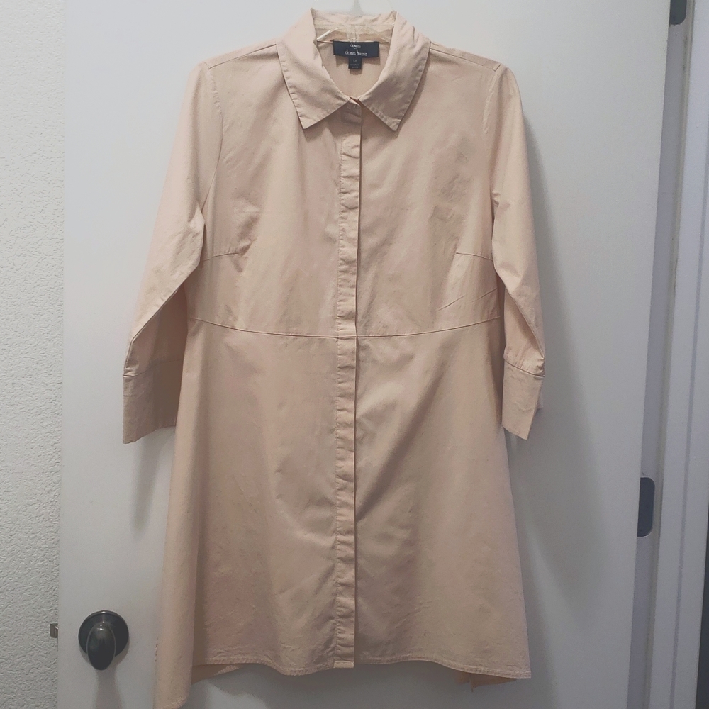 Dennis Basso Blush Button Down Cotton Spandex Flattering Tunic Top with Pockets
